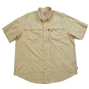 Coleman Fishing Shirt Mens XXL Yellow Vented Short Sleeve Utility Hiking